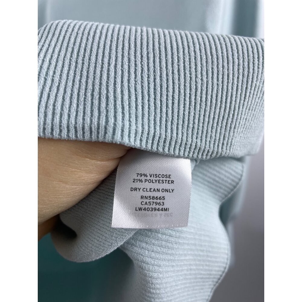 Lewit Women's Size Large Stretch Knit Balloon Bishop Sleeve V Neck Sweater Blue - Picture 7 of 10